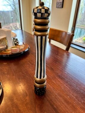 Mackenzie-Childs RETIRED Hand-Painted Striped Pepper Mill - Black, White & Gold